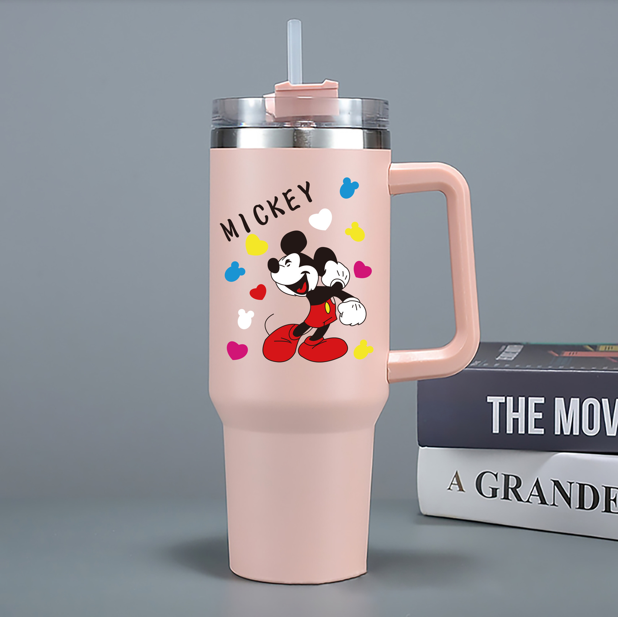 ミッキーマウス Mickey Mouse 1200mL車用タンブラー - クリスタルステッカー（プラスチックストロー付き）